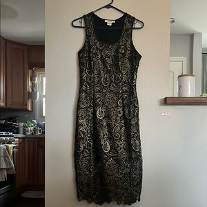 Sans Souci Black and Gold Sheath Dress Sleeveless Scoop Neck